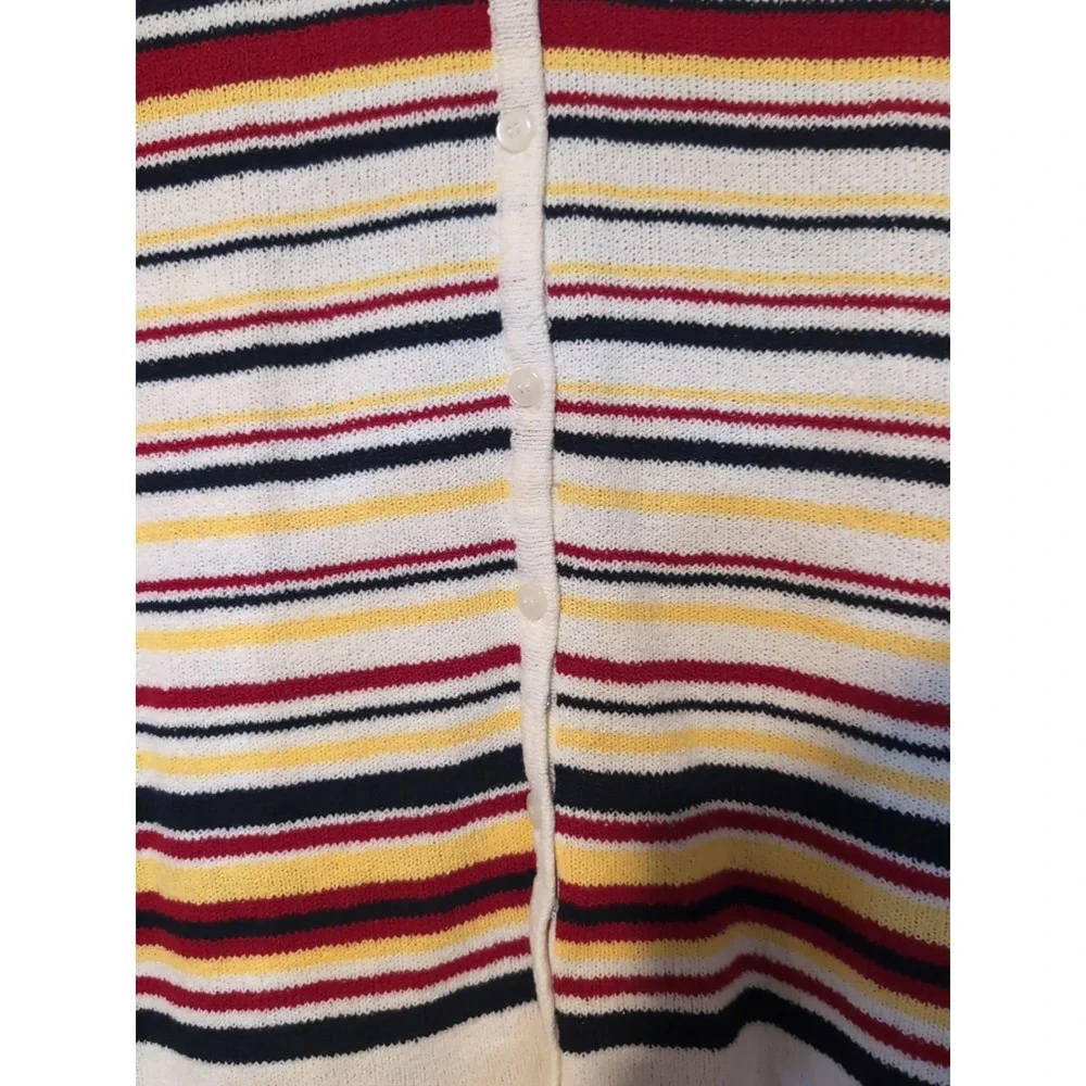 Bobbie Brooks Short Sleeve Striped Knit Cardigan, Cream Red Blue, Women's Large